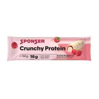 Sponser Crunchy Protein Batony (ponad 30% zawartości białka, tylko 1,8g cukru na batonik) Malina 12x50g Pudełko