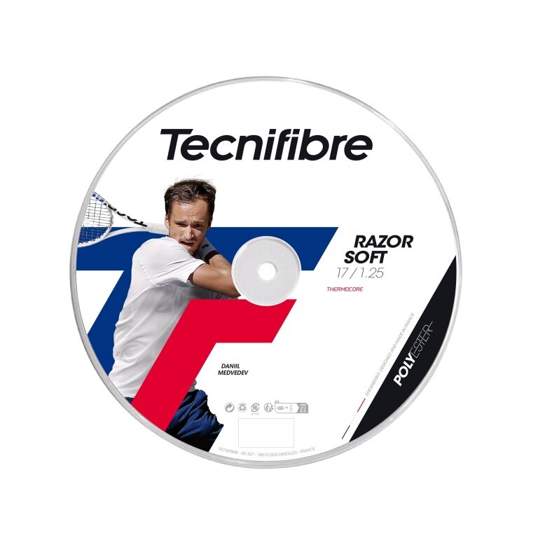 Tecnifibre Sznur tenisowy Razor Soft (Trwałość+Uniwersalny) w kolorze węglowym 200m rolka