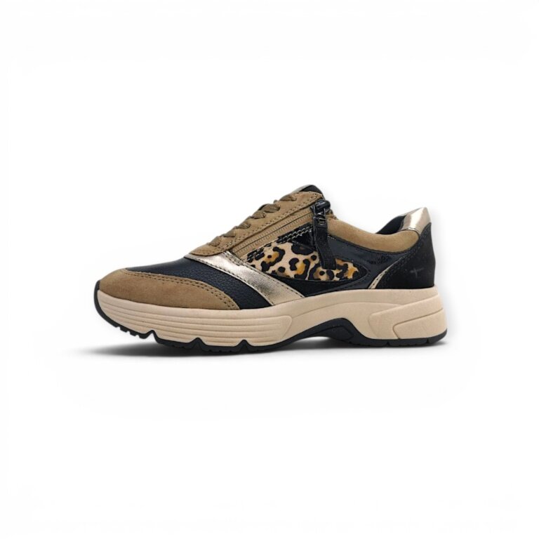 Sneakers Tamaris (mix materiałów, z bocznym zamkiem błyskawicznym) 8-83705-45 brązowo/czarny damskie