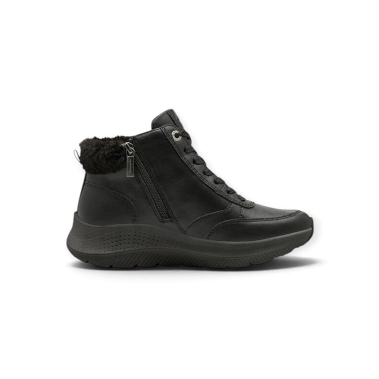 Tamaris szerokie buty zimowe (materiał mix, z bocznym zamkiem błyskawicznym) 8-85200-45 czarne damskie