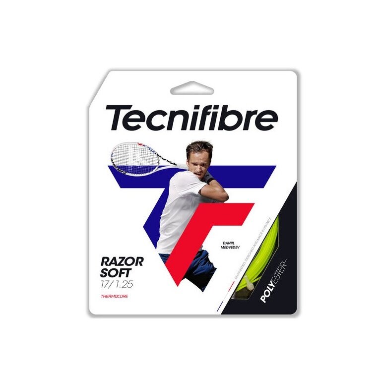 Nawlekanie z użyciem struny tenisowej Tecnifibre Razor Soft limonkowo-żółtej