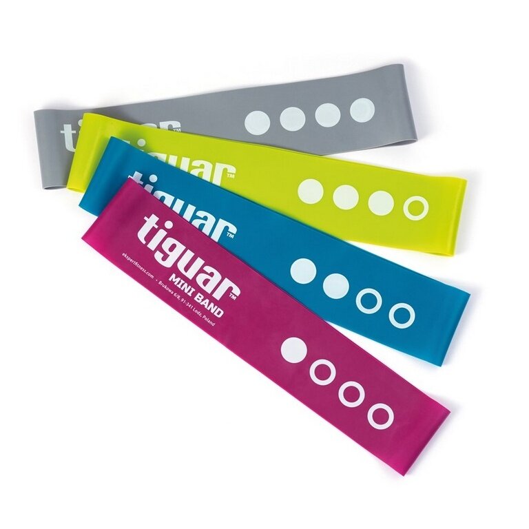 Tiguar Fitnessband Mini Band (żółty/szary/niebieski/fioletowy) zestaw 4 sztuk