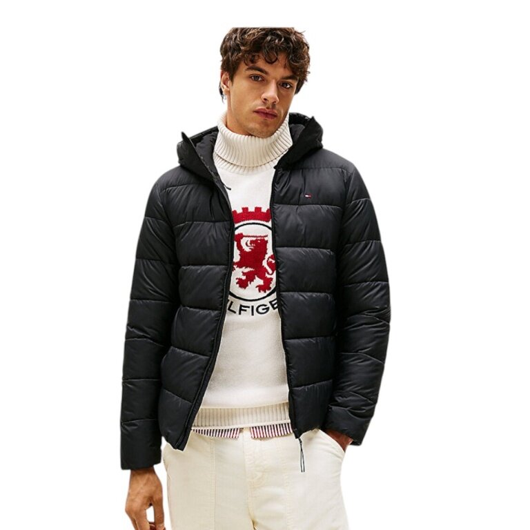 Kurtka zimowa Tommy Hilfiger Mid Weight z kapturem (ciepła, z kapturem) czarna męska