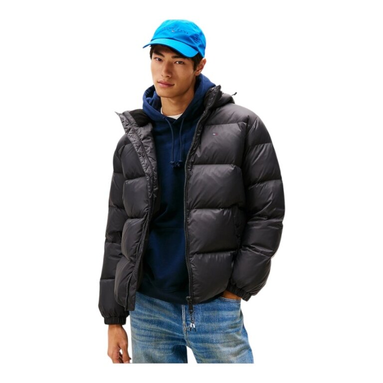 Tommy Jeans zimowa kurtka puchowa Essential Down Jacket EXT z kapturem (ciepła, wodoodporna) czarna męska