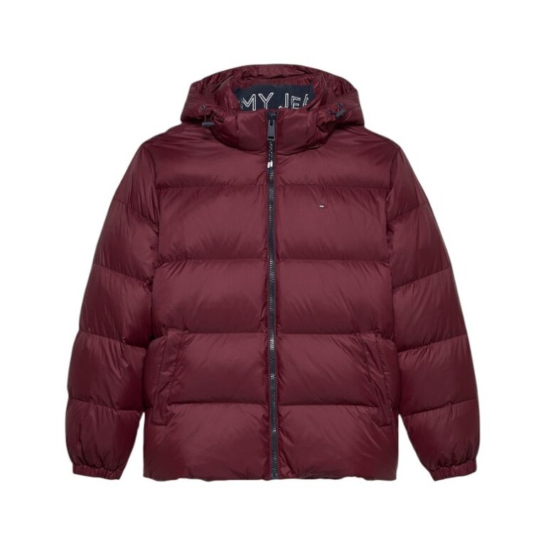 Tommy Jeans Zimowa Kurtka Puchowa Essential Down Jacket EXT z Kapturem (ciepła, wodoodporna) bordowa Męska