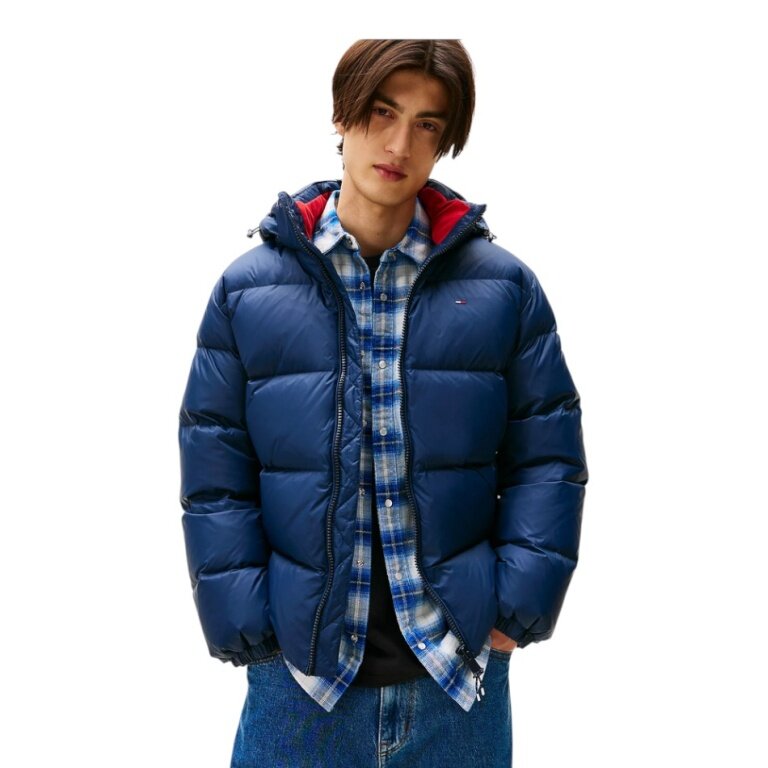 Tommy Jeans zimowa kurtka puchowa Essential Down Jacket EXT z kapturem (ciepła, wodoodporna) granatowa męska