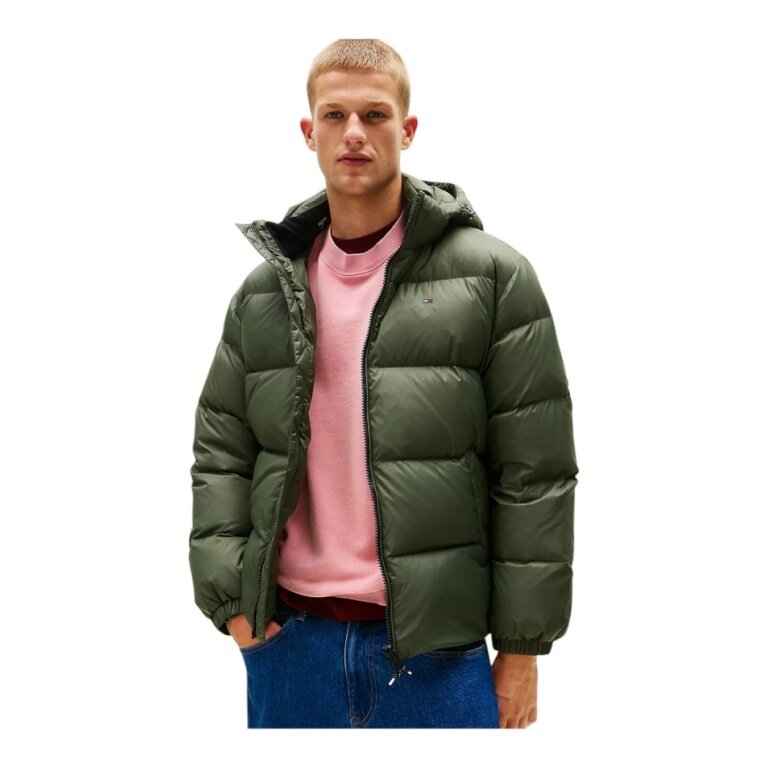 Tommy Jeans zimowa kurtka puchowa Essential Down Jacket EXT z kapturem (ciepła, wodoodporna) zielona męska