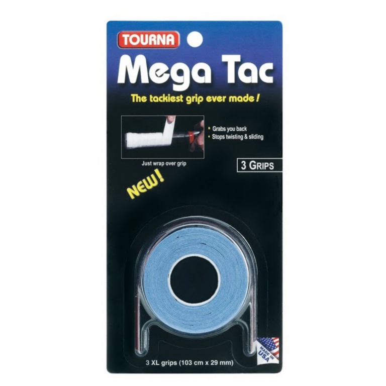 Tourna Overgrip Mega Tac (ekstremalna przyczepność, trwały, szeroki) niebieski 3 szt.
