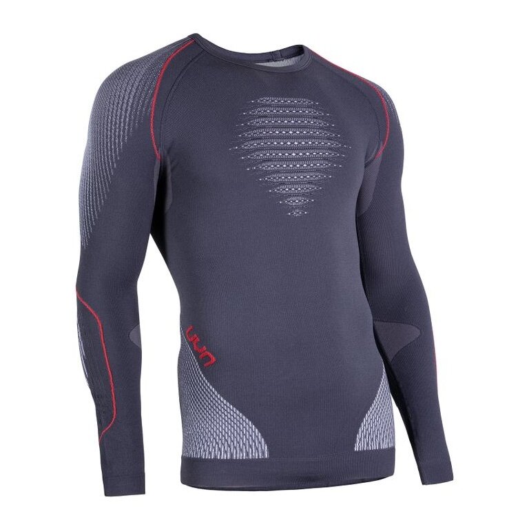 UYN Koszulka z długim rękawem Evolutyon Round-Neck dopasowana bielizna charcoal/biały/czerwony męska
