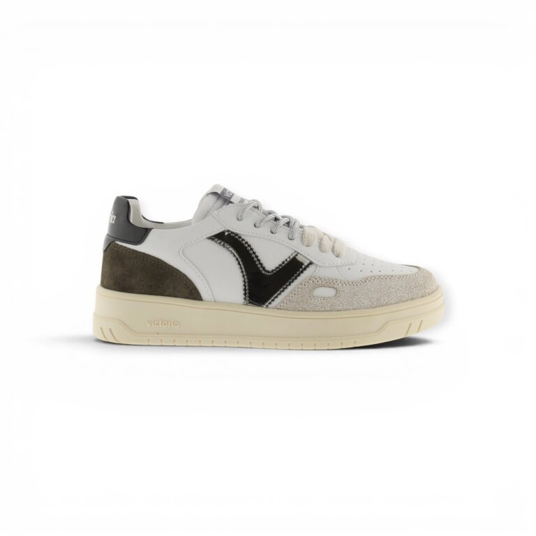 Sneakersy Victoria Seul (efekt skóry/ zamsz & metal) - biały/khaki zielony damskie