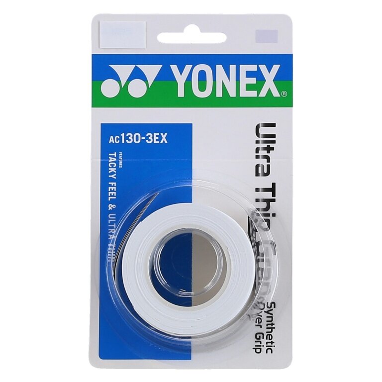 Yonex Overgrip Ultra Cienki Grap 0.4mm (gładkie/bezpośrednie uczucie chwytu) biały 3 szt.