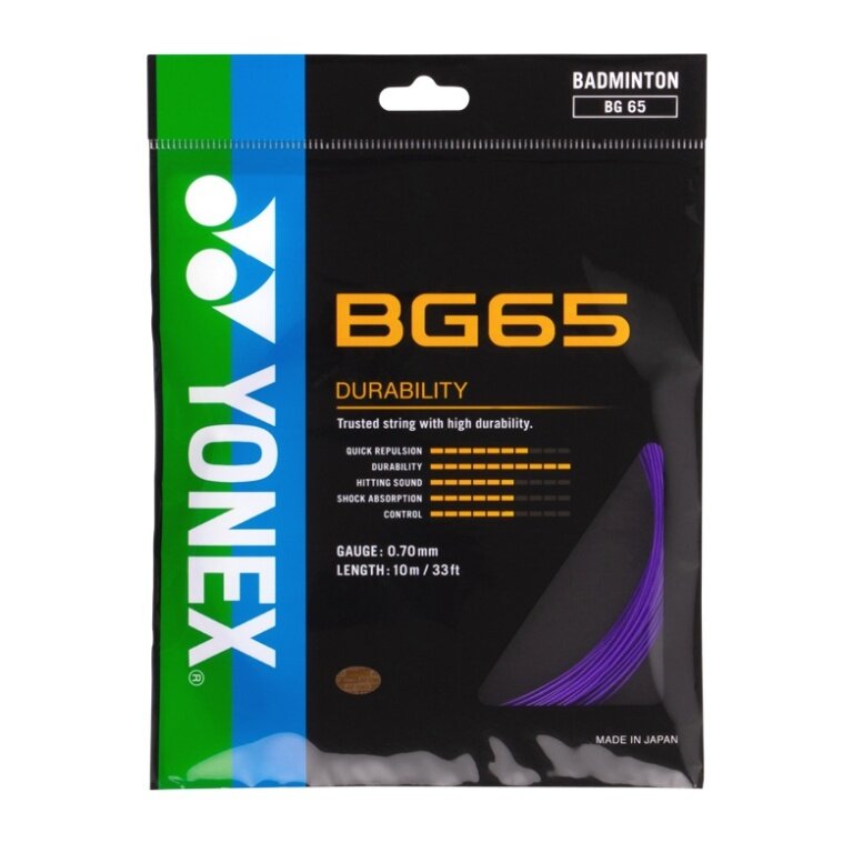 Yonex struna do badmintona BG65 (wszechstronność + trwałość) fioletowy zestaw 10m