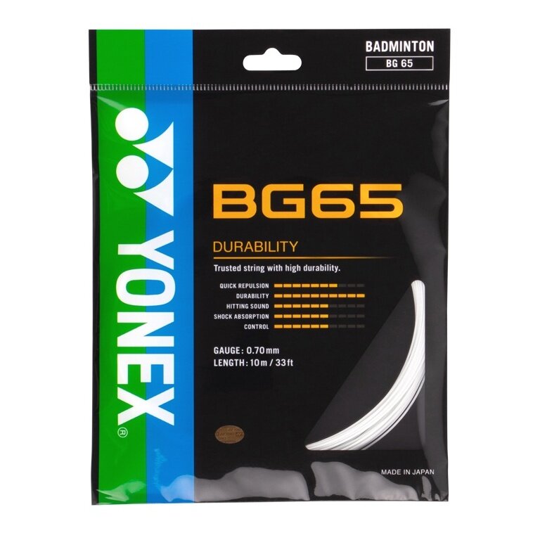 Yonex struna do badmintona BG65 (wszechstronność + trwałość) biała zestaw 10m