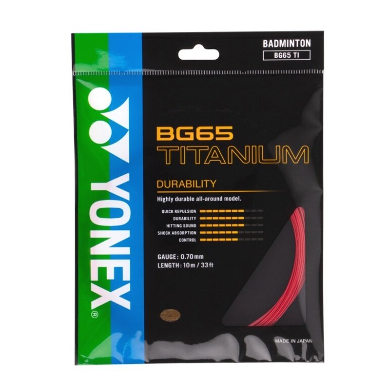 Yonex struna do badmintona BG 65Ti (trwałość + moc) czerwona 10m zestaw