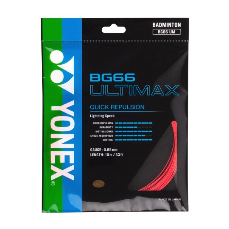 Yonex struna do badmintona BG 66 Ultimax (Moc+Komfort) czerwona 10m zestaw