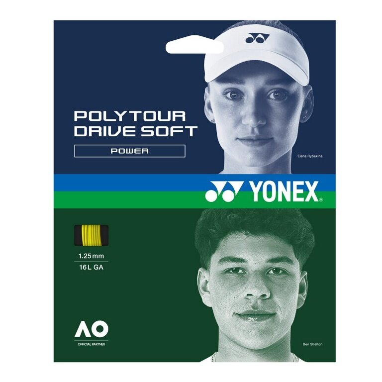 Yonex Sznur tenisowy Poly Tour Drive Soft 1.25 (Trwałość+Kontrola) żółty 12m Zestaw
