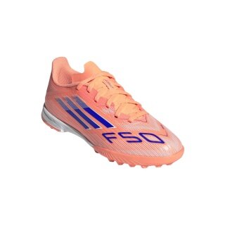 adidas buty piłkarskie F50 League TF (do sztucznej trawy, na twarde i żwirowe boiska) pomarańczowo-niebieskie chłopięce