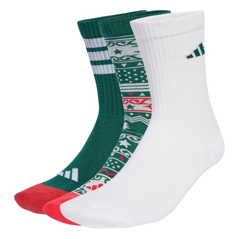 Skarpety sportowe adidas Christmas Graphic Crew (mieszanka bawełny) białe/zielone - 3 pary