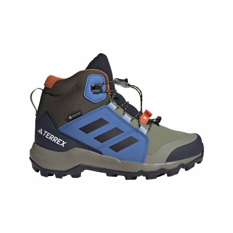 adidas buty trekkingowe Terrex GORE-TEX Mid (wodoodporne) oliwkowo-zielone/niebieskie dziecięce