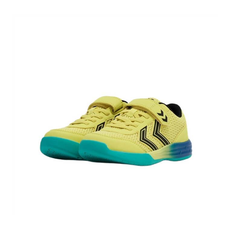 hummel Halowe buty do gry Multiplay Flex VC (rzep) limonkowo-zielone/niebieskie dziecięce