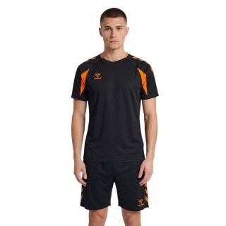 hummel Koszulka sportowa hmlCORE 2.0 (recyklingowany poliester, optymalna swoboda ruchów) krótki rękaw czarna/pomarańczowa męska