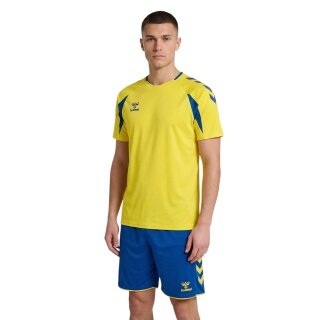 koszulka sportowa hmlCORE 2.0 (recyklingowany poliester, optymalna swoboda ruchów) krótki rękaw żółto-niebieska męska