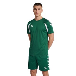 hummel Koszulka sportowa hmlCORE 2.0 (recyklingowany poliester, optymalna swoboda ruchów) krótki rękaw ciemnozielona/biała męska