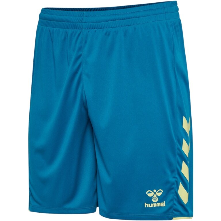 spodenki sportowe hmlCORE 2.0 (przyjemne wrażenie noszenia) krótkie niebiesko/limegreen męskie