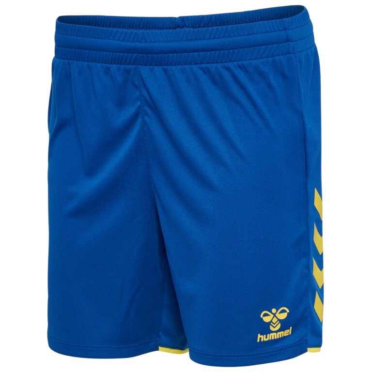 spodenki sportowe hmlCORE 2.0 Hummel (przyjemne wrażenie noszenia) krótkie niebiesko-żółte damskie