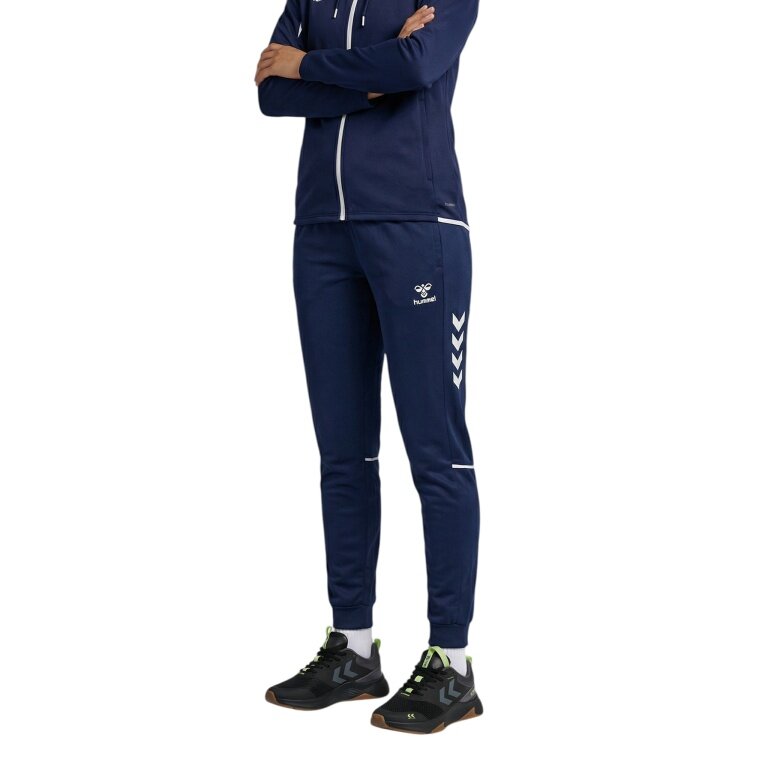 spodnie sportowe hmlCORE 2.0 Track Pants (100% rec. poliester) długie granatowe/białe damskie