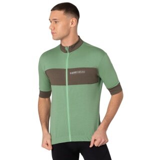 super natural koszulka rowerowa Gravier Camisa (wełna merino, 3 tylne kieszenie) zielona męska