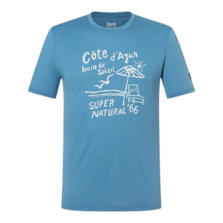 super natural T-shirt Freizeit Wood Cote D'Azur (mieszanka merino) jasnoniebieski mężczyźni